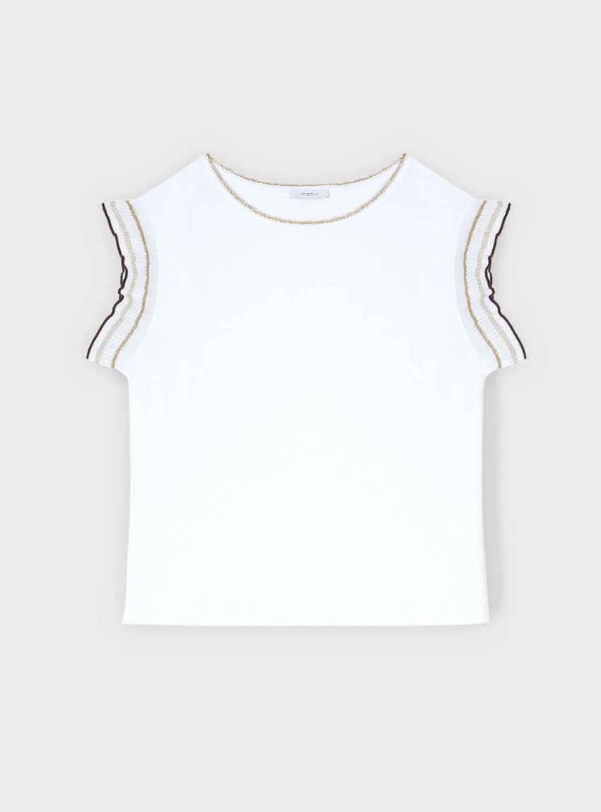 Motivi T-shirt with ruffle sleeves - White