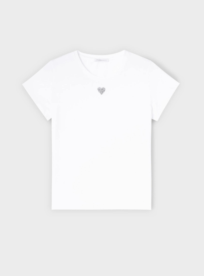 Motivi Jersey t-shirt with sequin heart - White