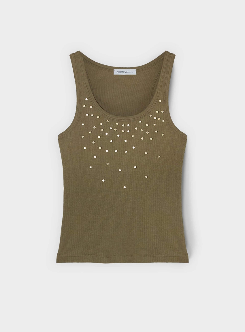 Motivi Top with stone embellishments - Olive