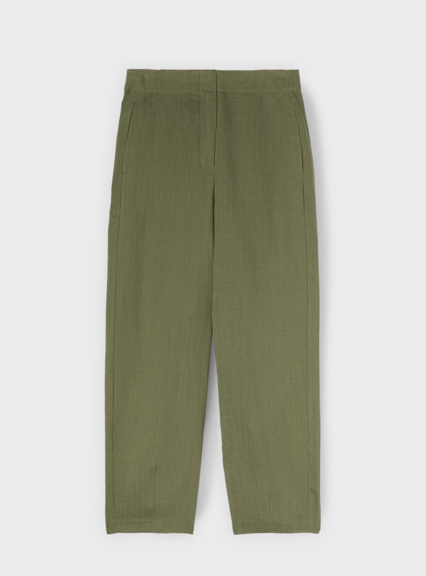 Motivi Pleated linen blend trousers with cuffs - Olive