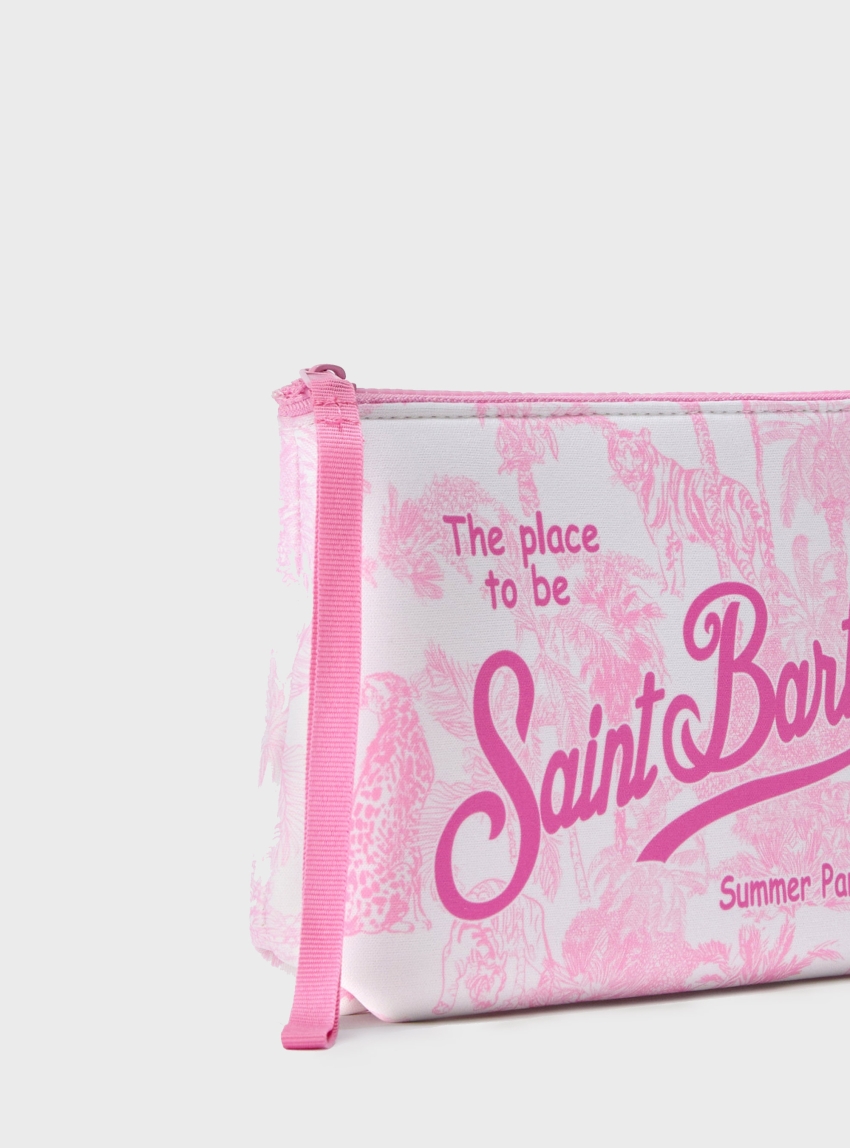 MC2 Saint Barth Aline Scuba Pouch With Pink Toile De Jouy Print - Pink