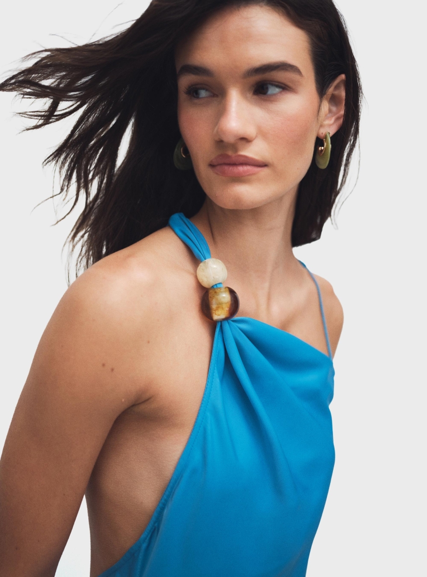Topshop Nana Beaded Neck Maxi Dress - Turquoise