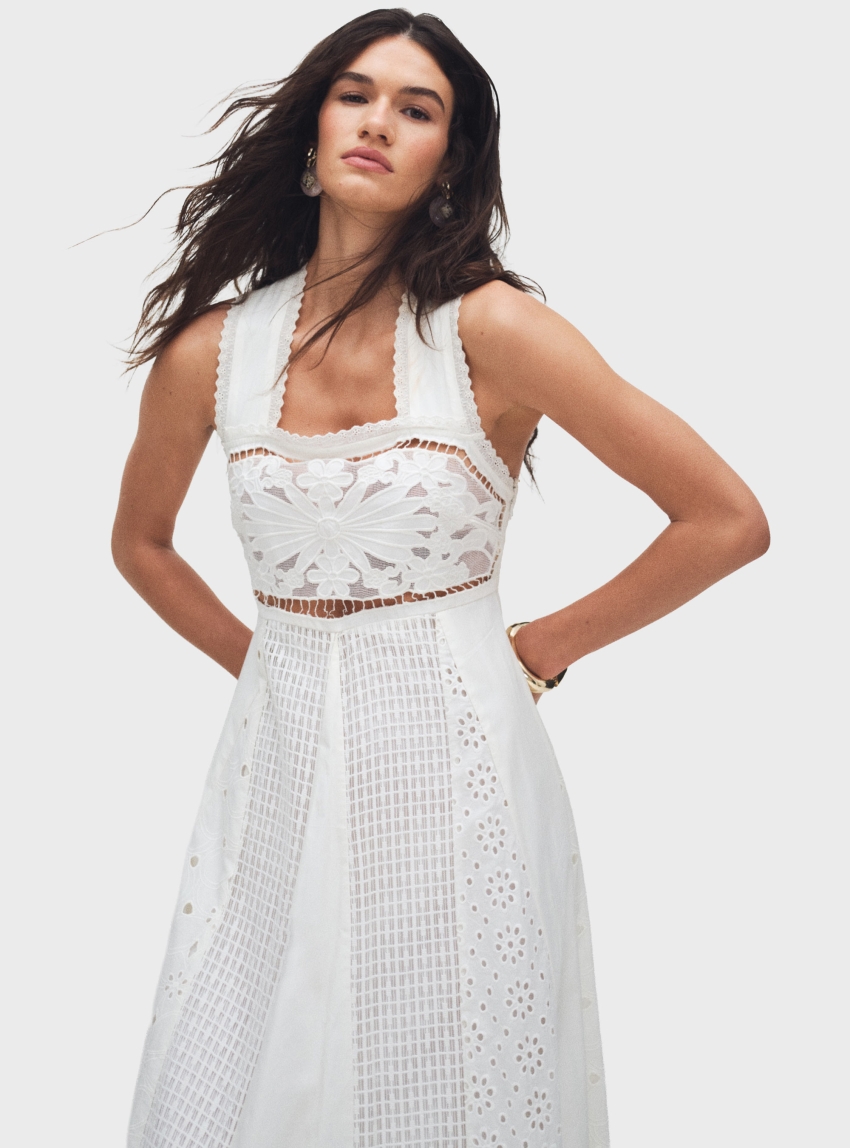 Topshop Milla Broderie Maxi Dress - White