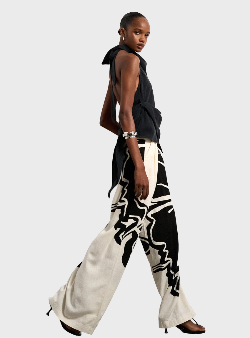 Topshop Fiona Wide Leg Trousers - Ecru