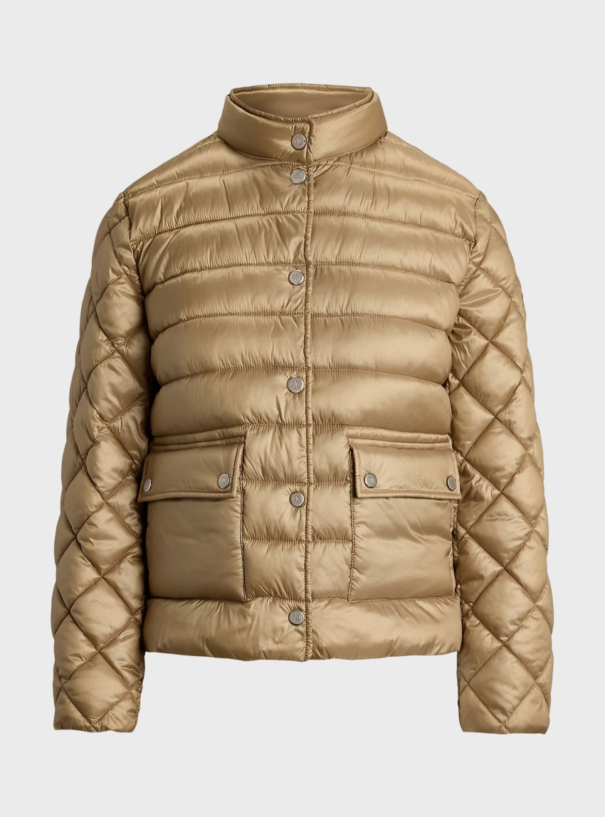 LAUREN Ralph Lauren Quilted Mockneck Puffer Jacket - Tan