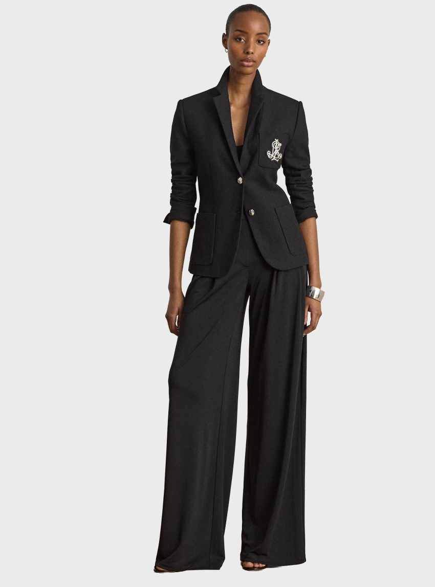 LAUREN Ralph Lauren Pleated Stretch Jersey Wide-Leg Trousers - Black