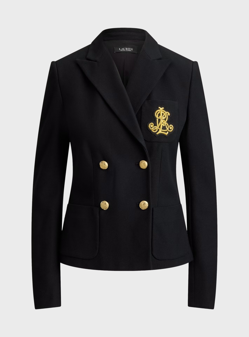 LAUREN Ralph Lauren Double-Breasted Stretch Piqué Blazer - Black