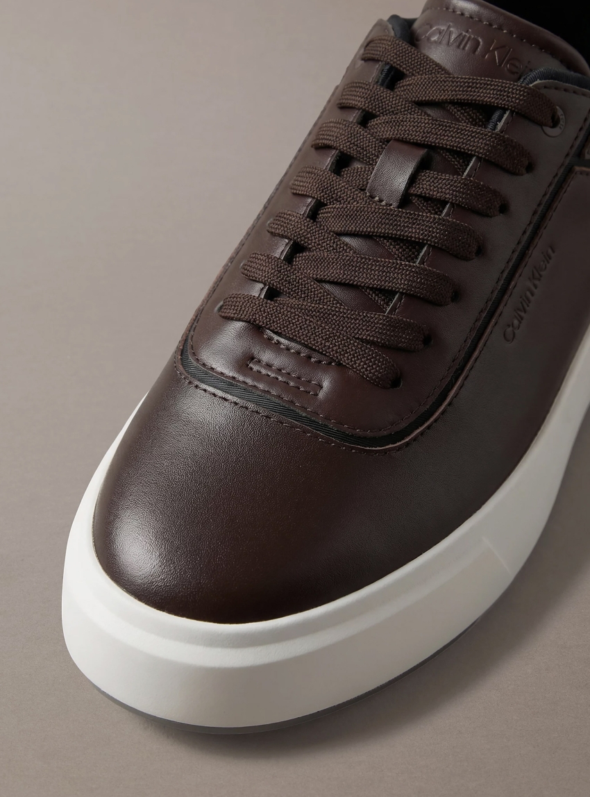Calvin Klein Leather Signature Trainers - Brown