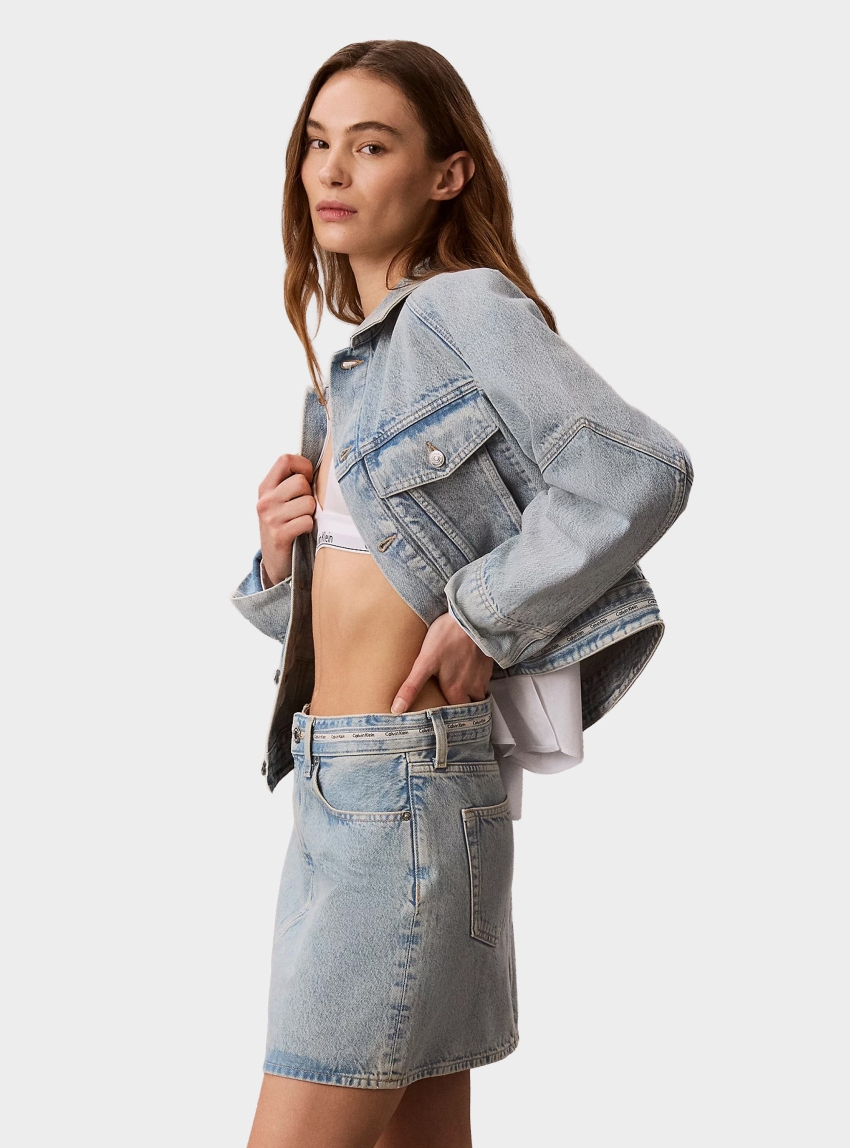 Calvin Klein Boxy Logo Tape Denim Jacket - Light Aged Denim