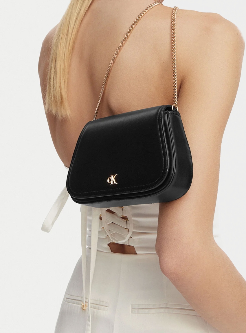 Calvin Klein Curved Wallet with Chain Strap - Black