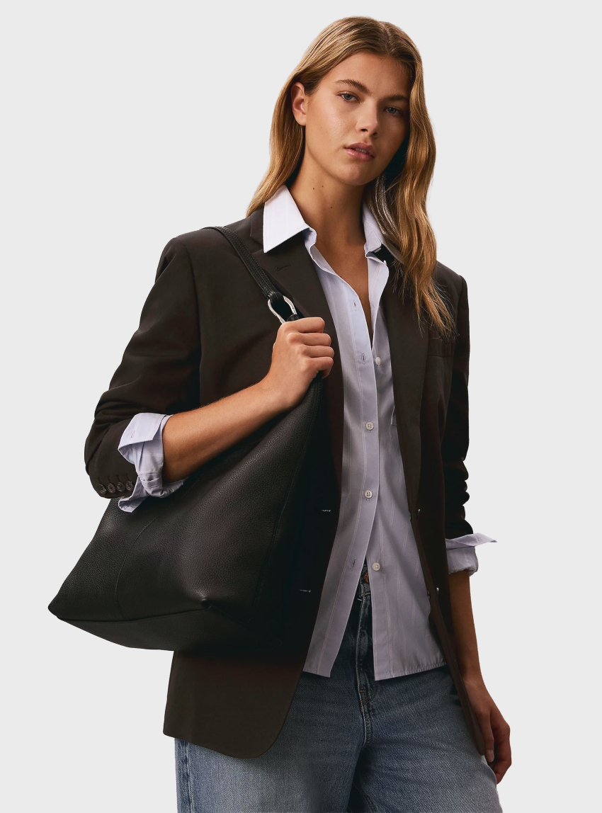 Calvin Klein Slouchy Leather Medium Shoulder Bag - Black