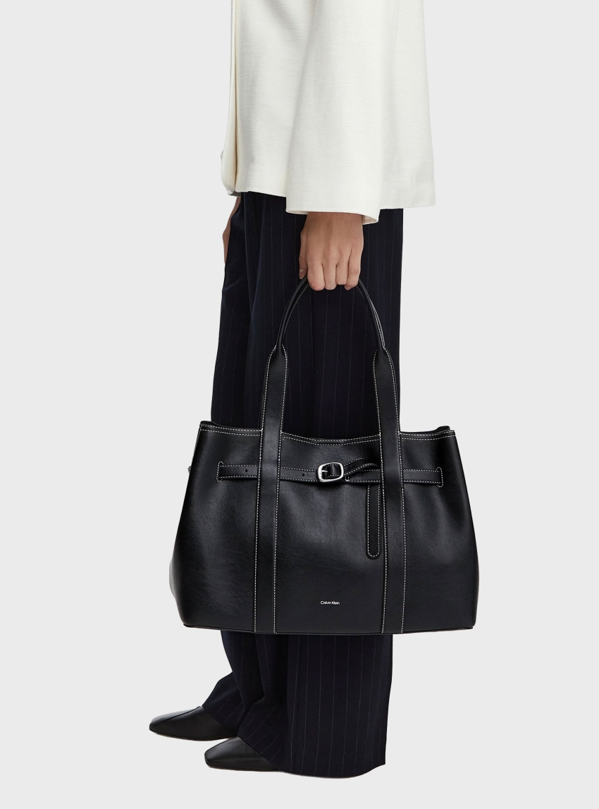 Calvin Klein Buckle Laptop Tote Bag - Black