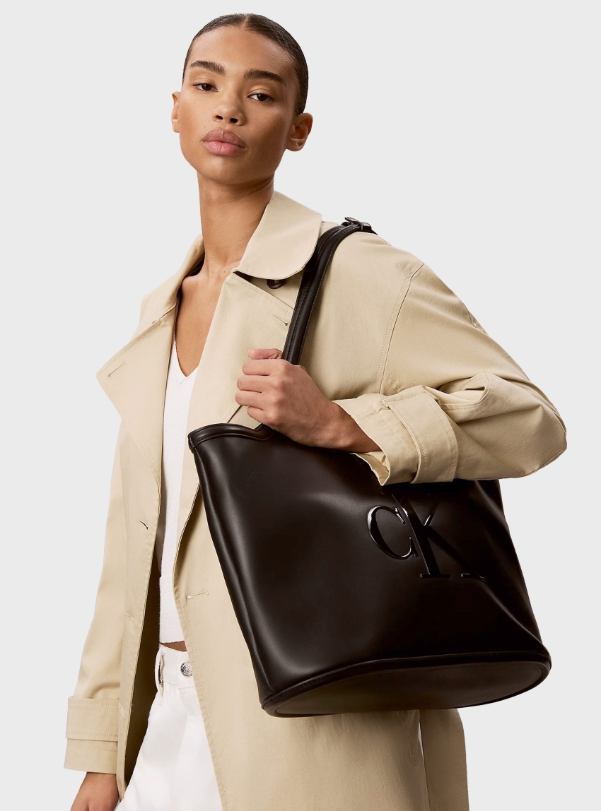 Calvin Klein Signature Monogram Laptop Tote Bag - Black