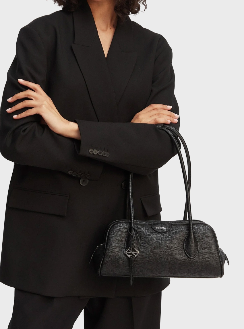 Calvin Klein Emblem Logo Pebble Shoulder Bag - Black