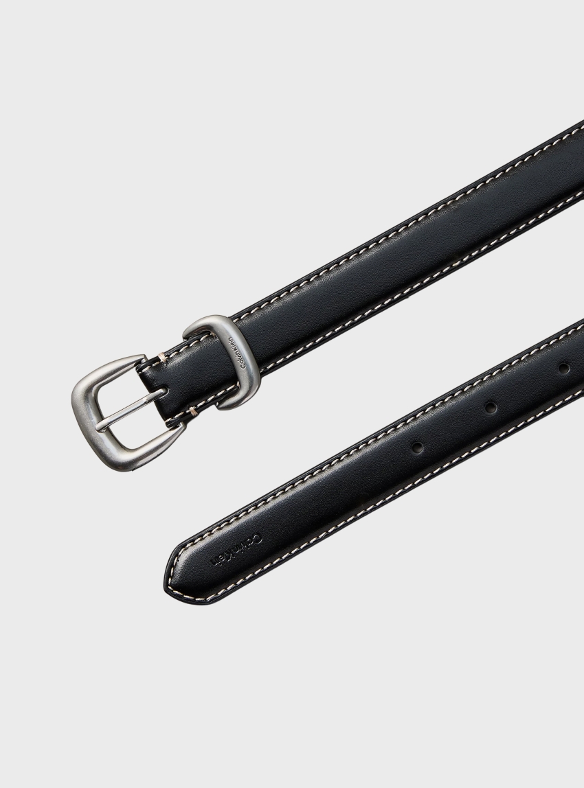 Calvin Klein Leather Sculpted Hardware Belt - Black