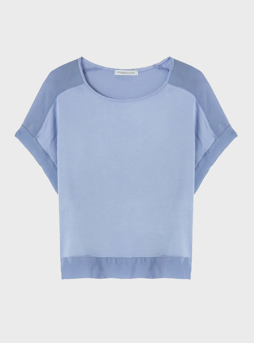 Motivi Satin Blouse With Boat Neckline - Sky Blue