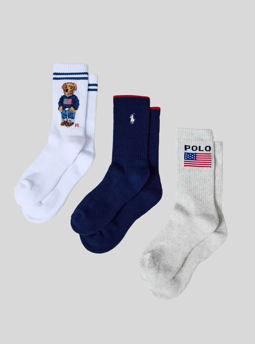 Polo Ralph Lauren Polo Bear Logo Crew Sock 3-Pack - Multi Colors