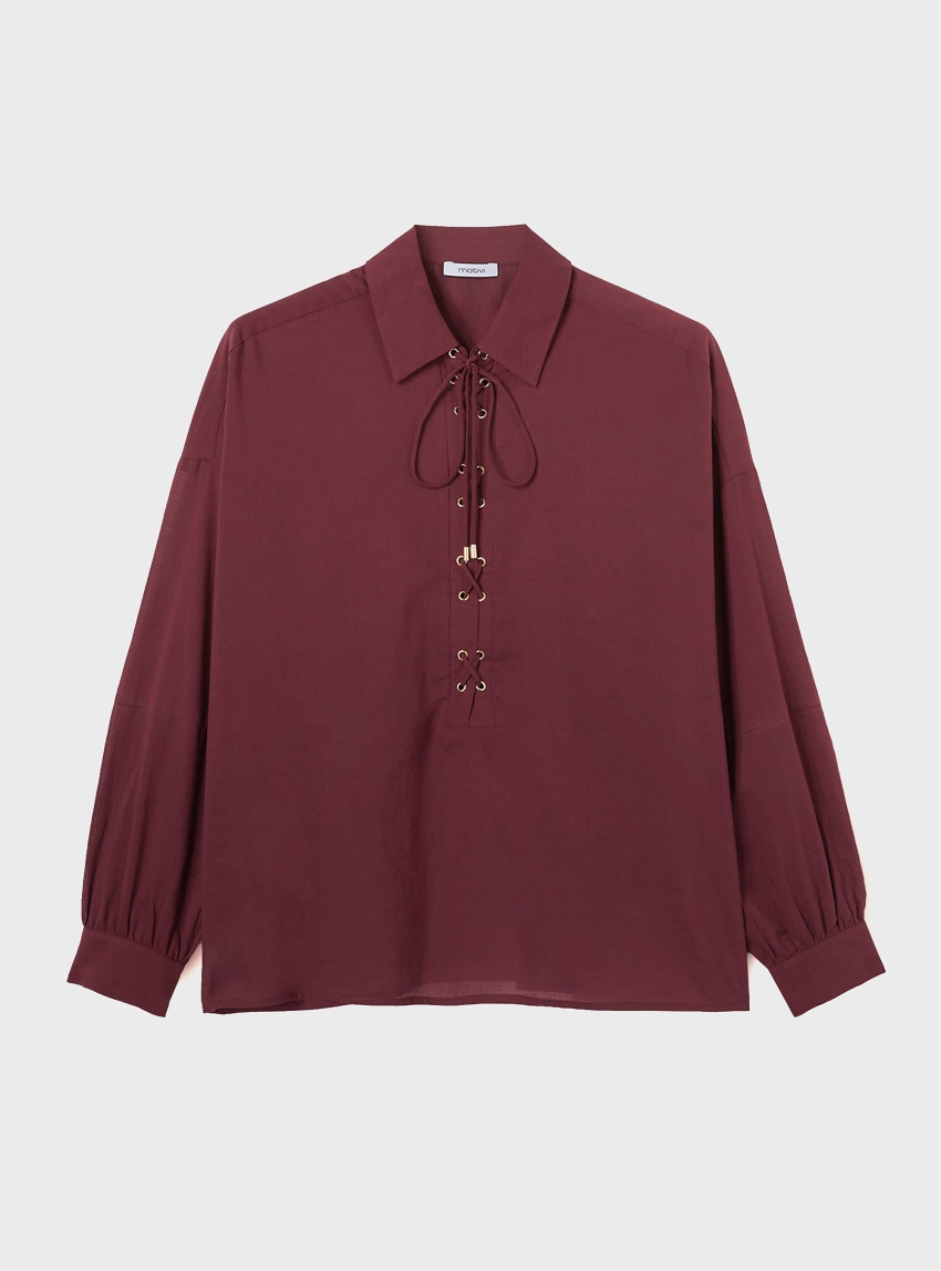 Motivi Oversized muslin shirt with ties - Bordeaux