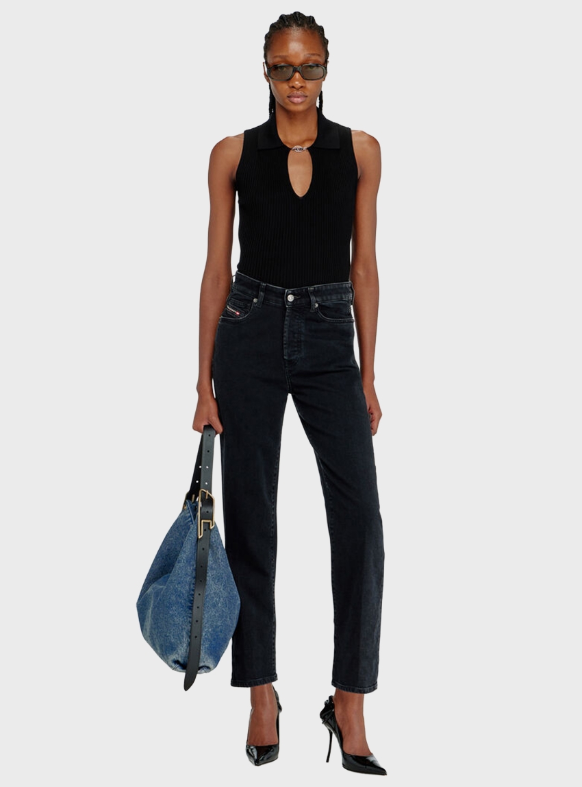 Diesel 1981 D-Went High Waist Regular Jeans - Black Denim