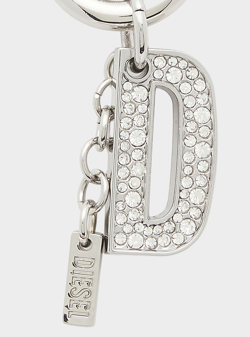 Diesel Charm-D Metal Keyring Charm With Crystal D - Silver
