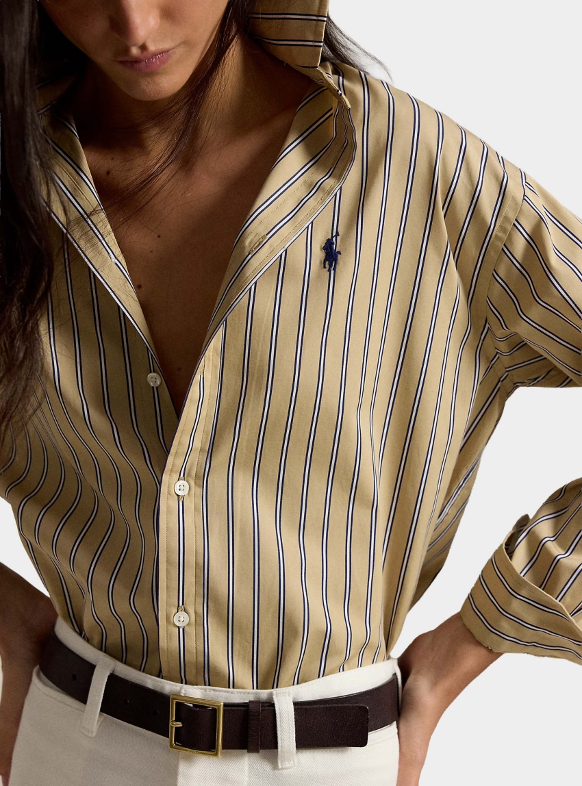 Polo Ralph Lauren Relaxed Fit Striped Cotton Shirt - Tan