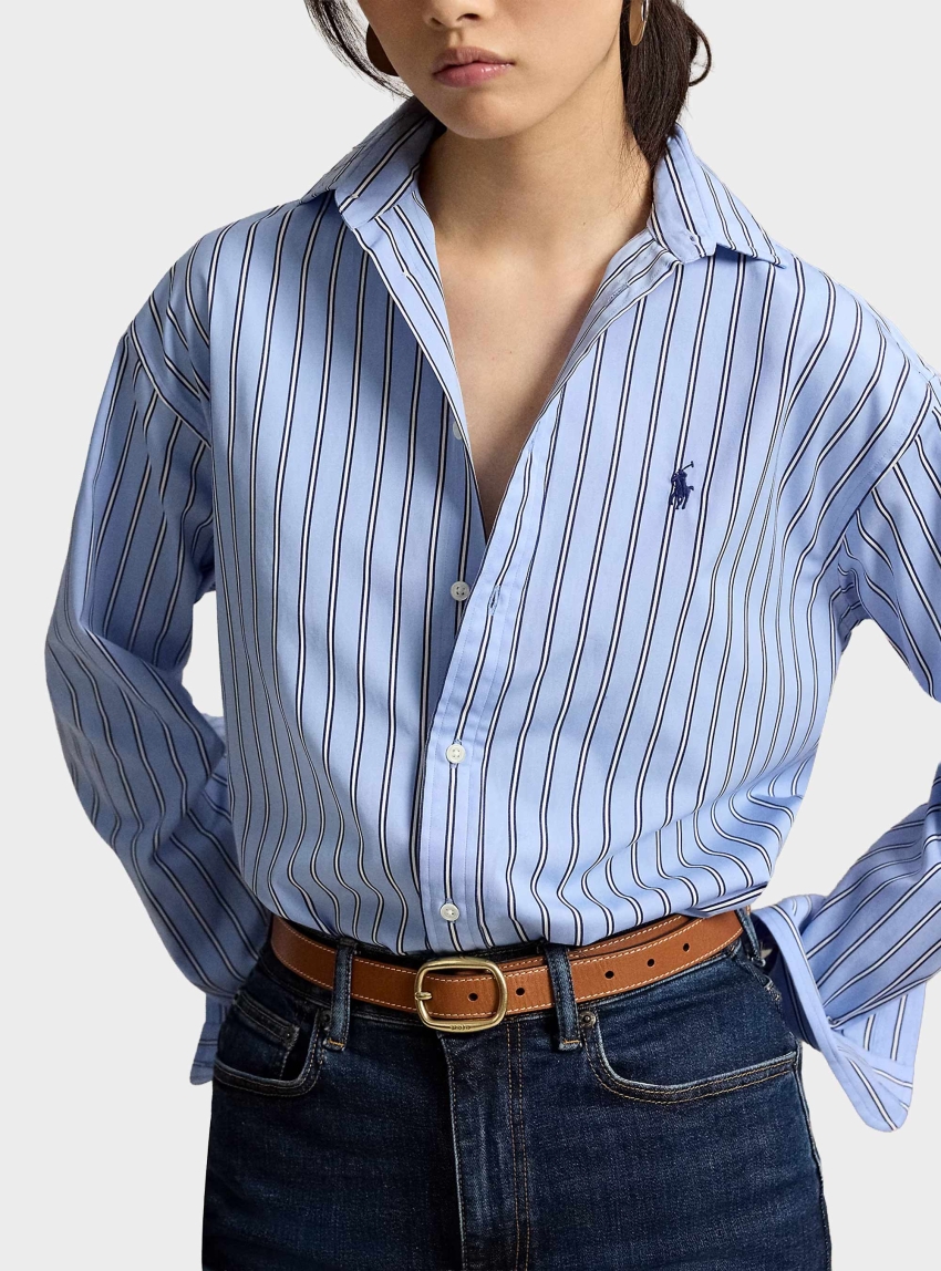 Polo Ralph Lauren Relaxed Fit Striped Cotton Shirt - Light Blue