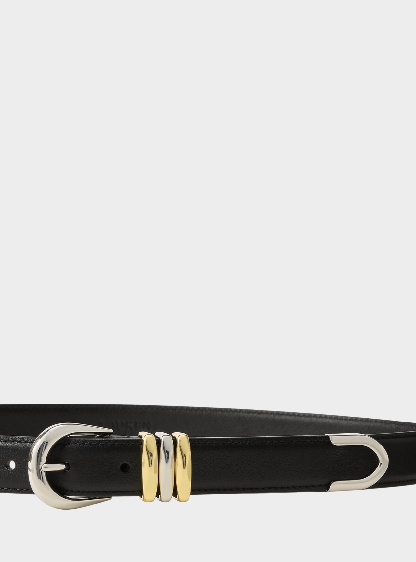 LAUREN Ralph Lauren Metal-Keeper Suede Skinny Belt - Black