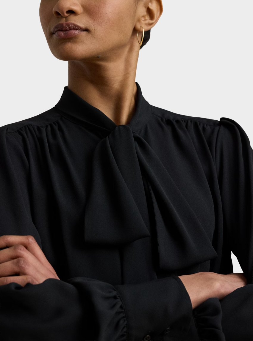 LAUREN Ralph Lauren Georgette Tie-Neck Blouse - Black
