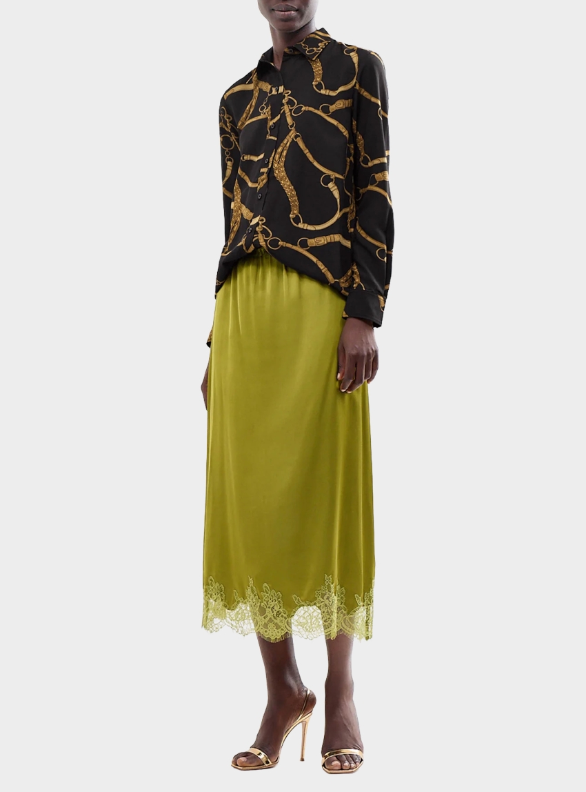 LAUREN Ralph Lauren Classic Fit Belting-Print Crepe Shirt - Black