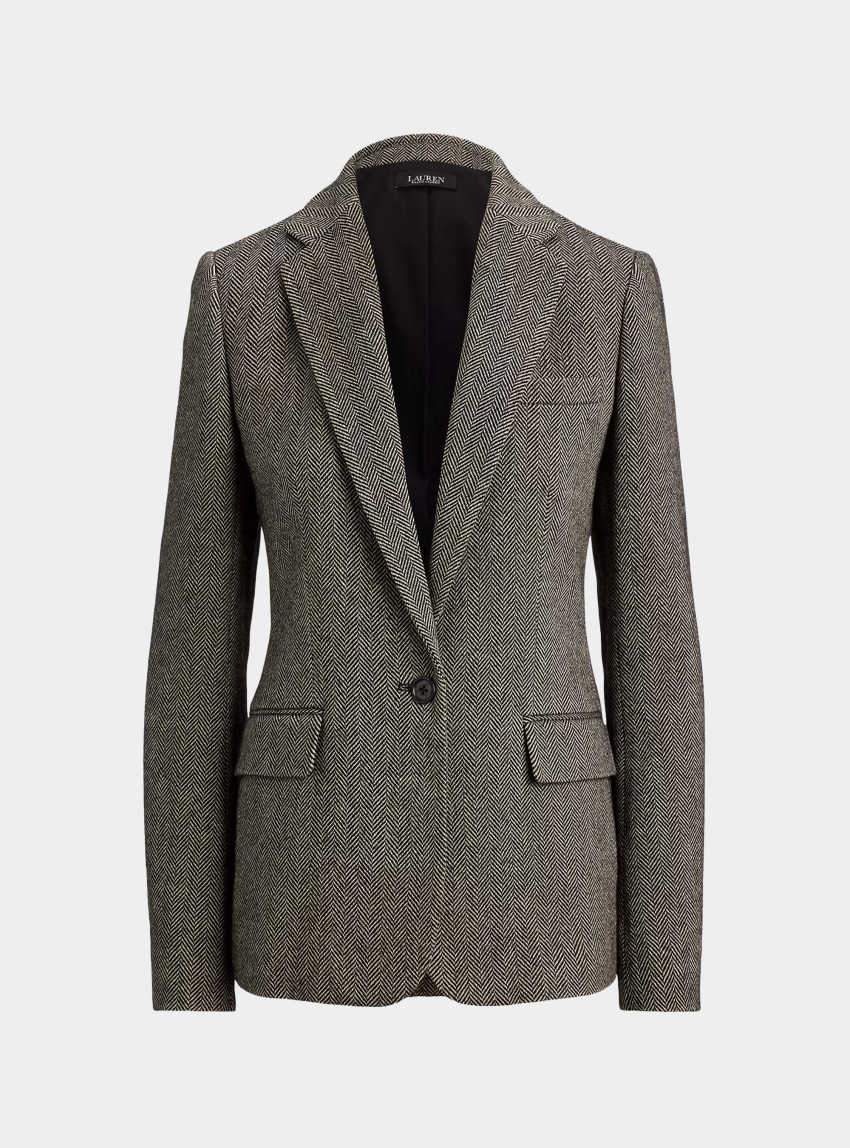 LAUREN Ralph Lauren Cotton-Blend Herringbone Blazer - Grey