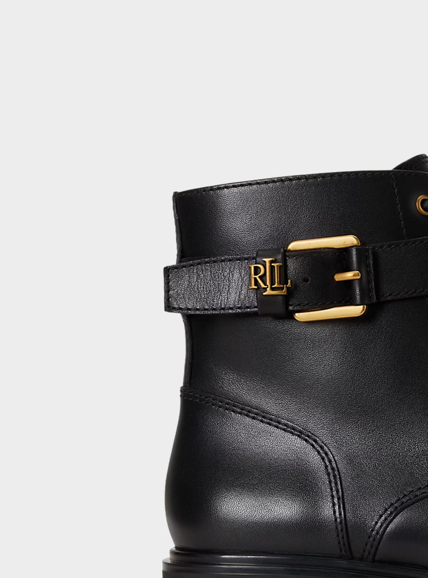 LAUREN Ralph Lauren Allyson Calfskin Logo-Keeper Bootie - Black