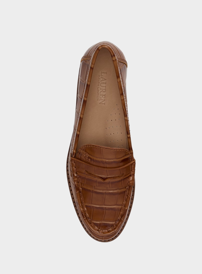 LAUREN Ralph Lauren Wynnie Crocodile-Embossed Leather Loafer - Rust Brown