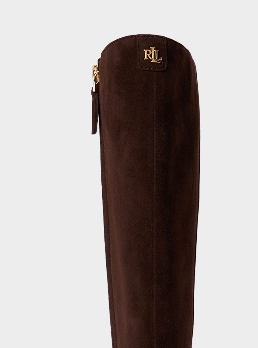 LAUREN Ralph Lauren Francesca Sheep-Suede Tall Boot Heel - Brown