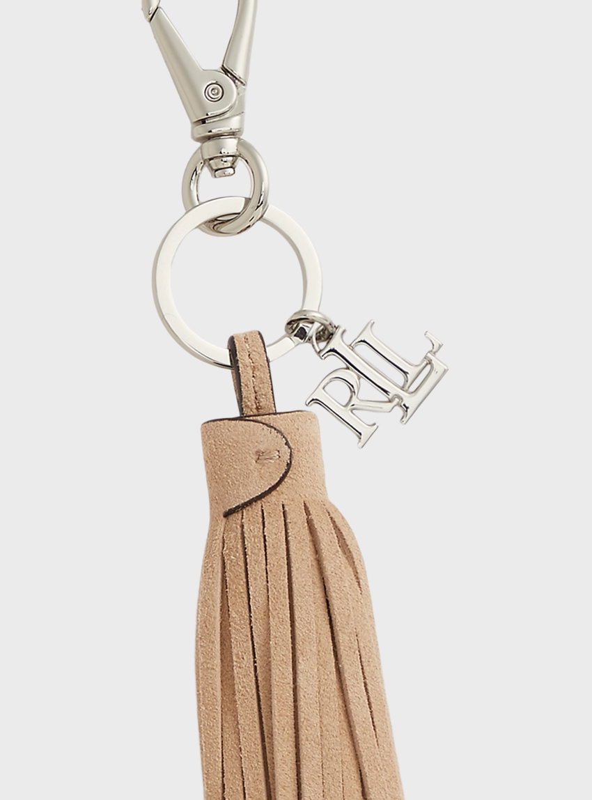 Logo & Suede Tassel Charm - Tan