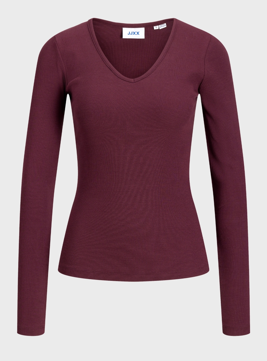 JJXX Freya Long Sleeve V-Neck Top - Bordeaux