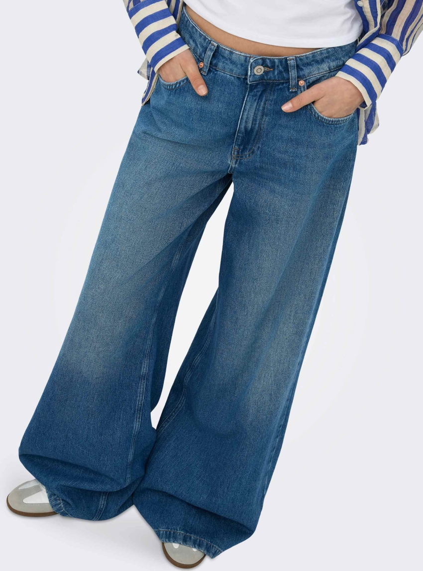 Only Francesca Mid Waist Palazzo Wide Leg Jeans - Medium Aged Denim