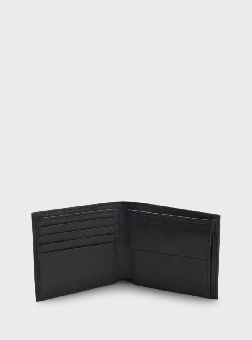 BOSS Structured Folding Wallet With Metal Logo Lettering Northon_4cc Coin - Black