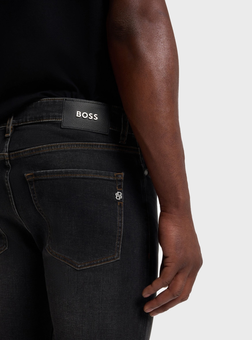 BOSS Slim-Fit Black Jeans In Stretch Cotton Blend  H-Delaware - Black Denim