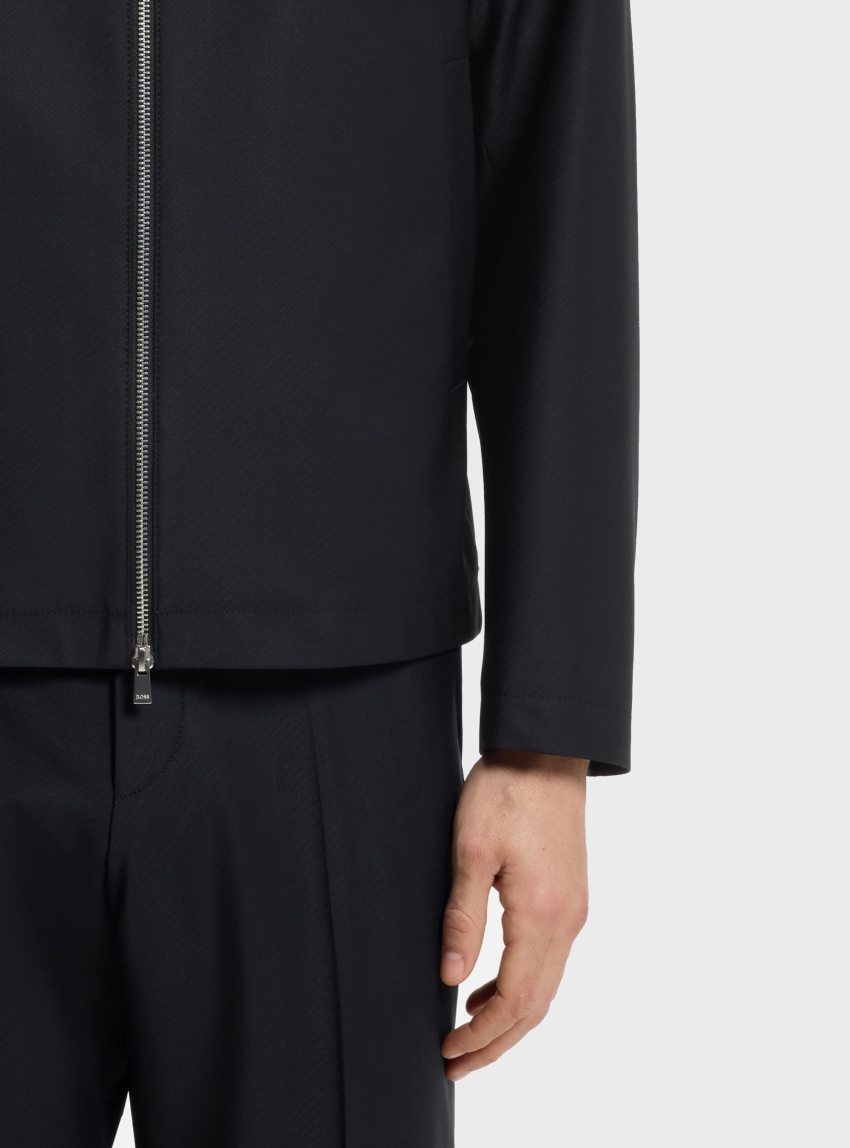 BOSS Slim-Fit Jacket In Patterned Stretch Wool  H-Hanry-Wing-263 - Dark Blue