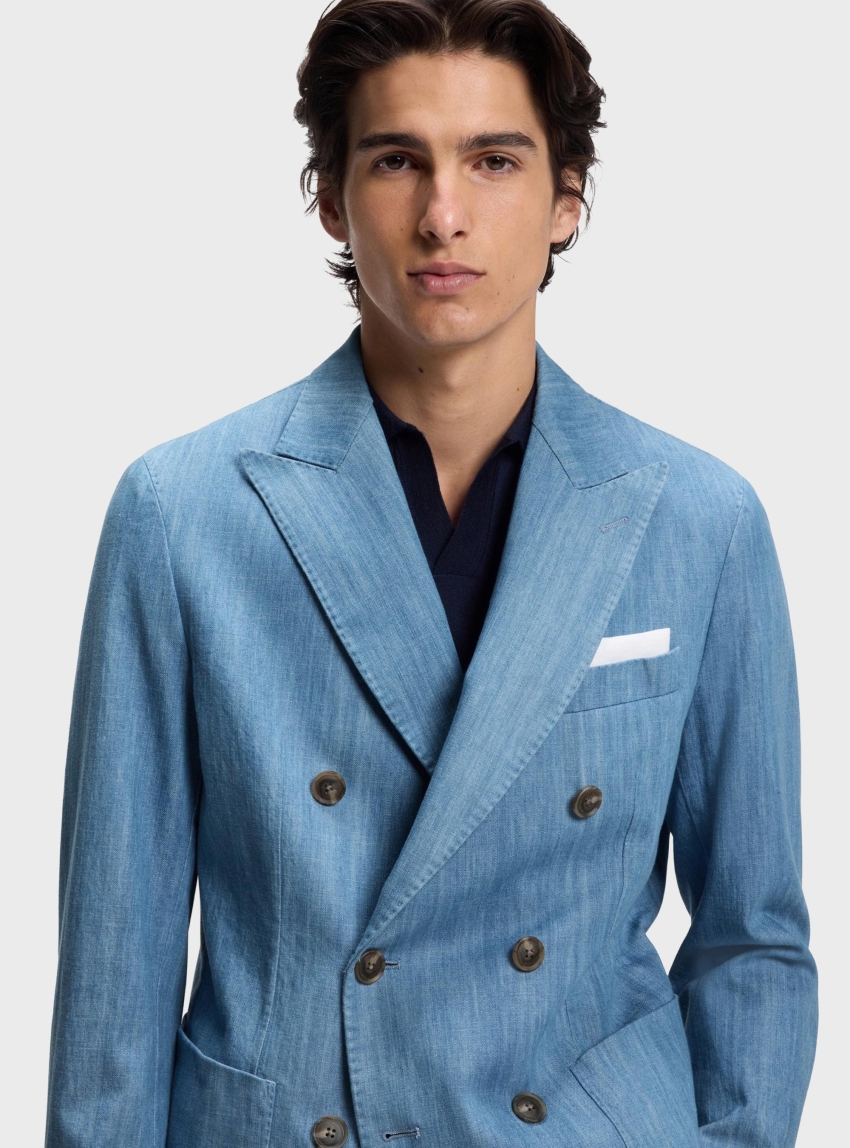 BOSS Italian-Cotton Blazer With Peak Lapels C-Hanry-DB-W-263F - Blue