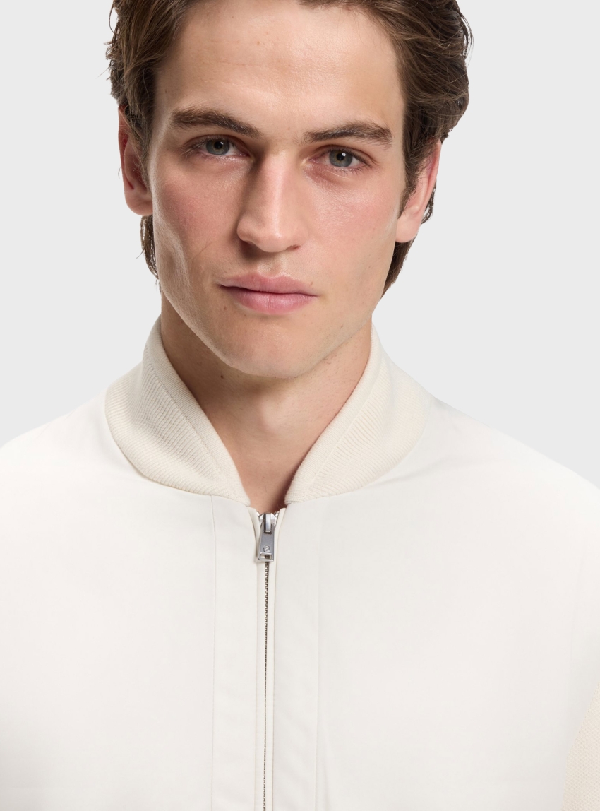 BOSS Cotton-Knit Hybrid Jacket With Bomber Collar C-Levaio - Ecru