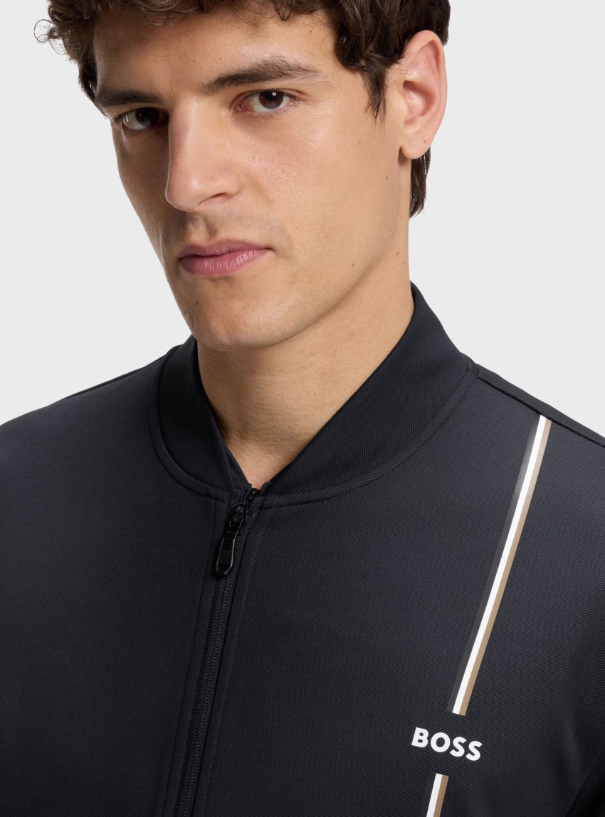BOSS Active Zip-Up Sweatshirt With Moisture Management SW_TOC Game FZ - Dark Blue