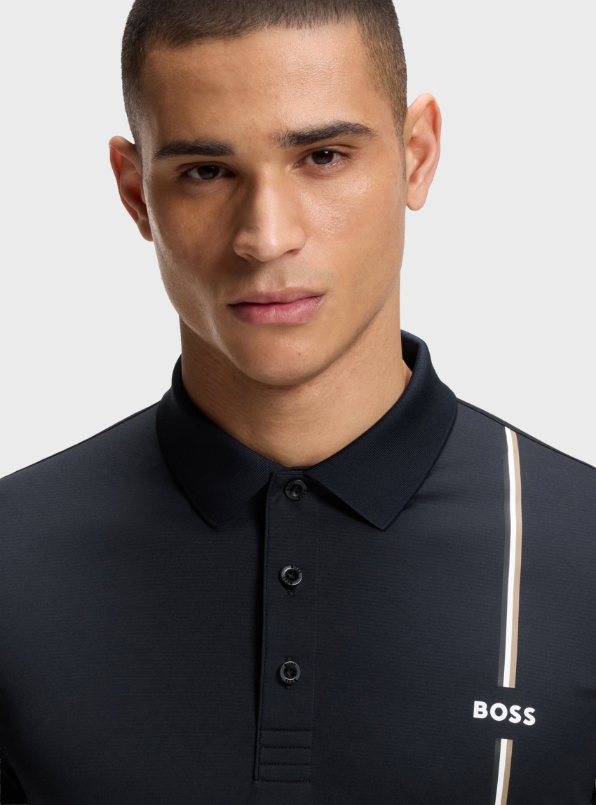BOSS Active Quick-Dry Polo Shirt With Signature Stripe  PL_TOC Game 3 - Dark Blue