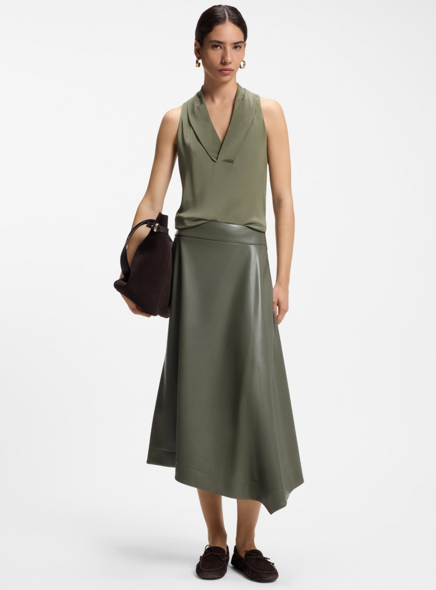 BOSS Sleeveless Blouse In Sandwashed Silk With V Neckline  Bolaru - Olive 