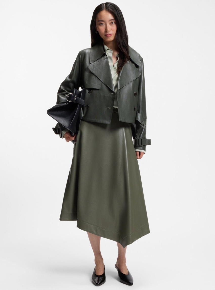 BOSS Leather Jacket With Trench Styling  Satela1 - Olive 