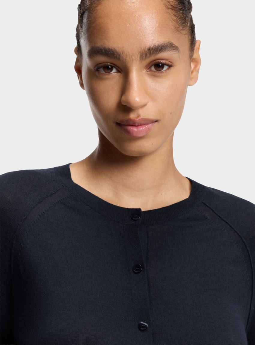 BOSS Superfine Merino Wool Cardigan Fonami - Dark Blue