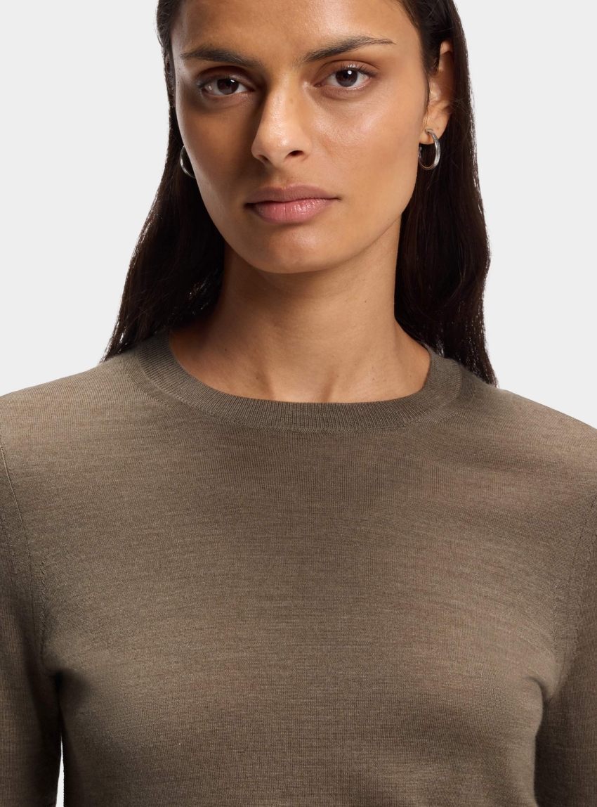 BOSS Short-Sleeved Sweater In Merino Wool Farbella - Light Brown