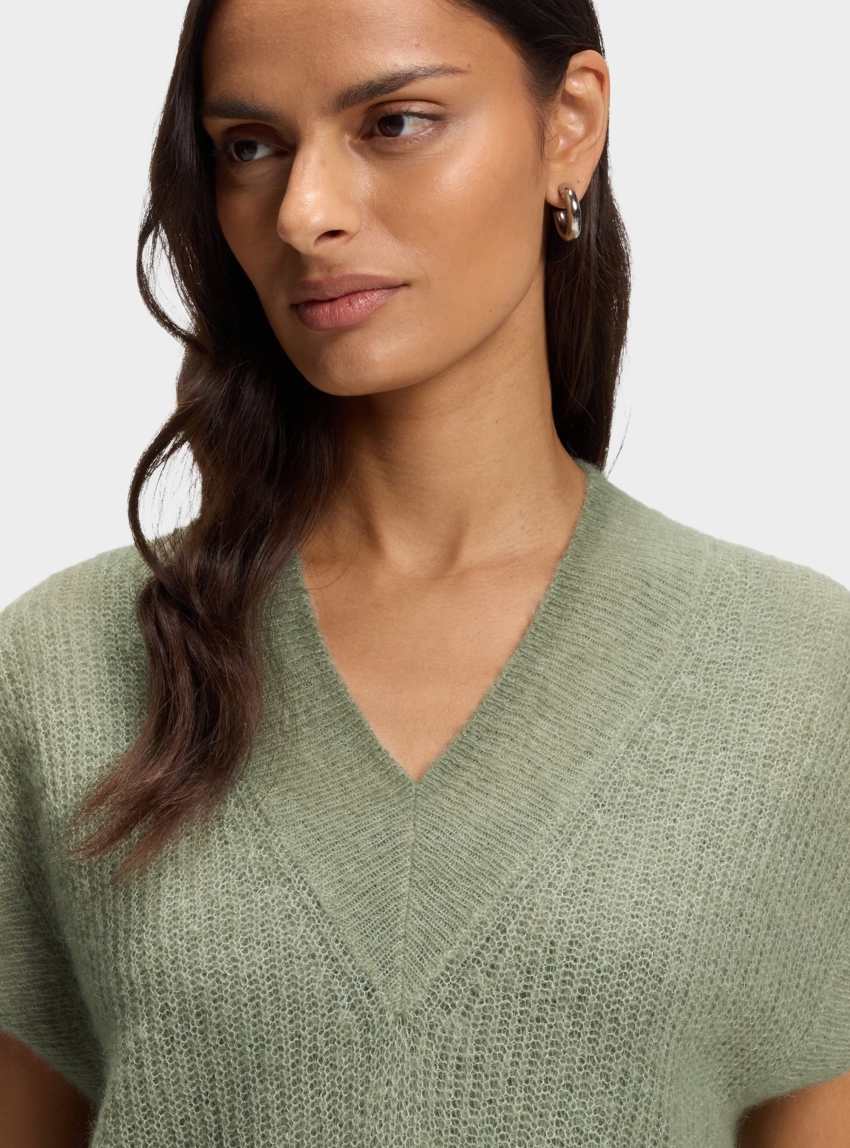 BOSS V-Neck Top In A Knitted Alpaca Blend Fewella - Pale Green
