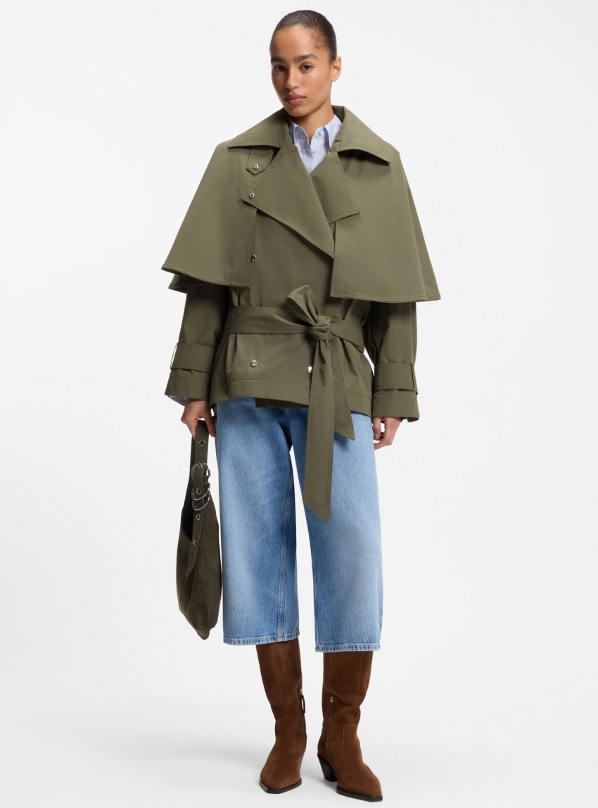 BOSS Water-Repellent Trench Coat With Belt  C_Calisetta - Olive 