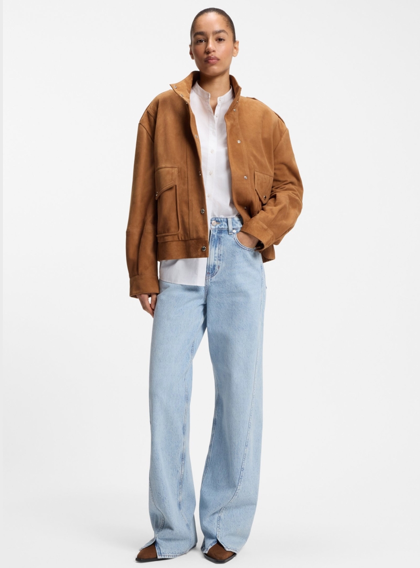 BOSS Suede Jacket With Blouson Styling C_Sabea - Copper